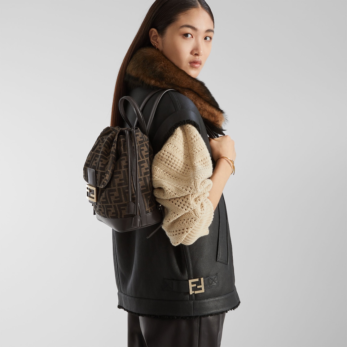 FENDI Backpack Brown FF jacquard fabric backpack - Image 5